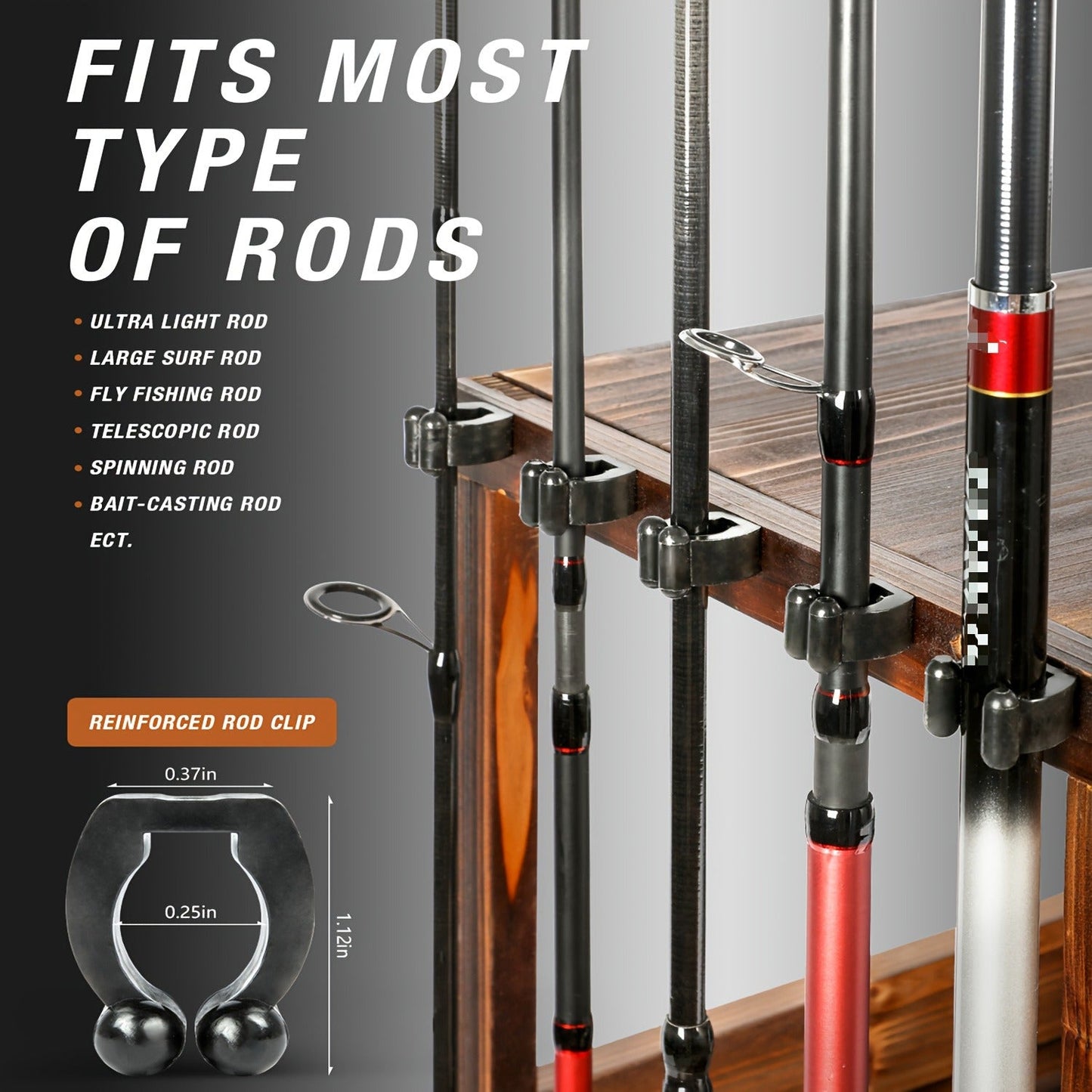 Wood Fishing Rod Holder for Garage Wall Mount – Holds Up to 10 Rods, Pole Rack with Tackle Storage Organizer, Fishing Gear Equipment Rack