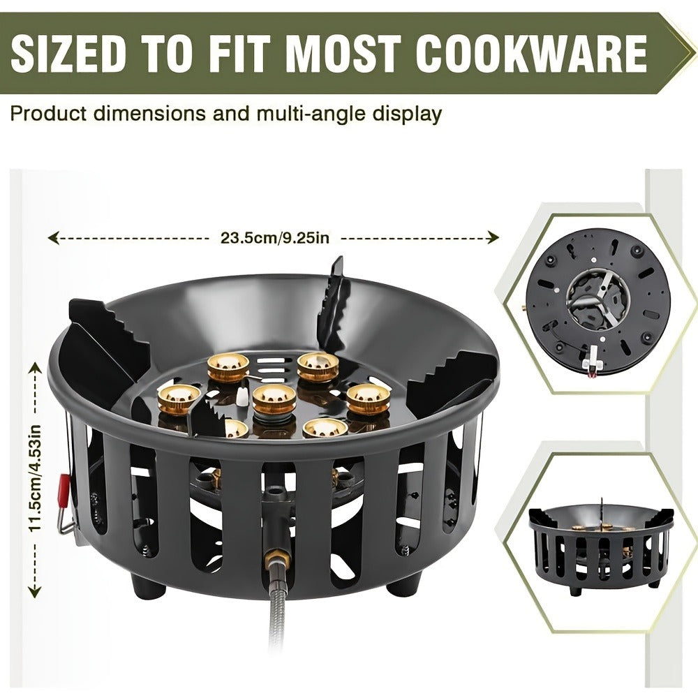 Windproof Camp Stove 21000W Collapsible, Seven Star Camping Gas Stove with Piezo Igniter & Fuel Canister Adapter