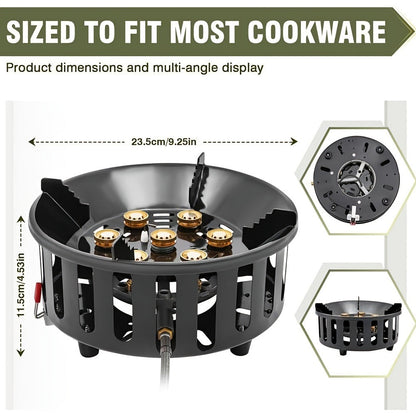 Windproof Camp Stove 21000W Collapsible, Seven Star Camping Gas Stove with Piezo Igniter & Fuel Canister Adapter