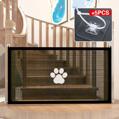 Pet Gate Folding Mesh Dog Safety Fence Isolation Net – Portable Collapsible Pet Barrier for Doorways Stairs Cars