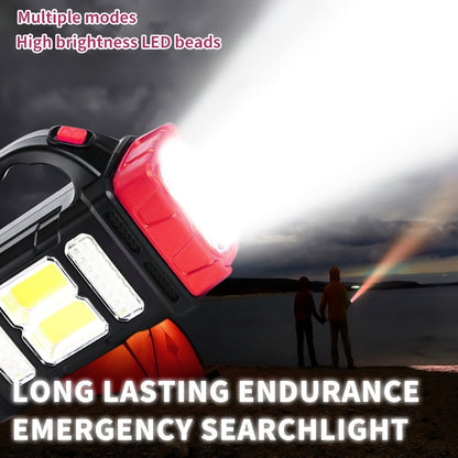 Solar Camping Lantern and Flashlight with COB Side Panels, Front Spotlights, Carry Handle and USB Port