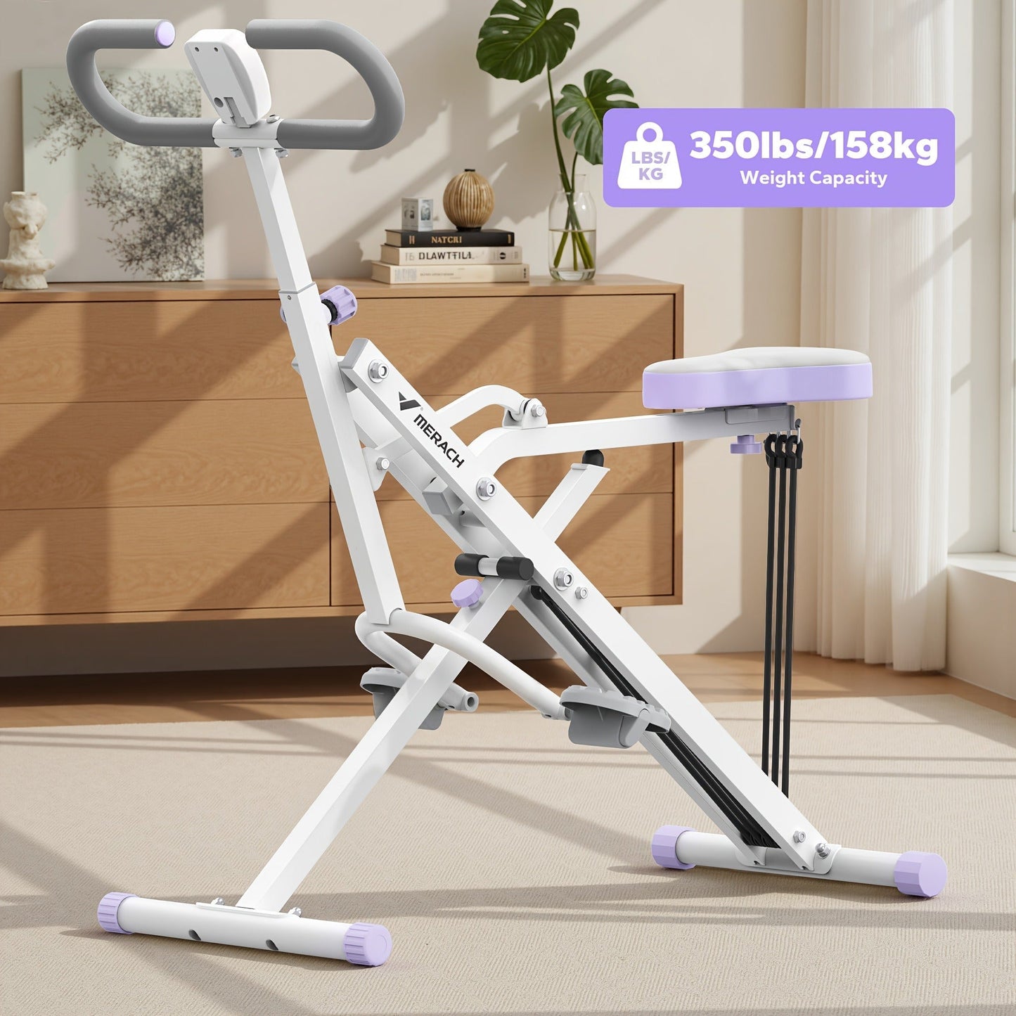 Rowing Machine 2-in-1 Squat & Row – Foldable Glute Trainer with LCD Display, 3 Resistance Bands, 350 lbs Capacity