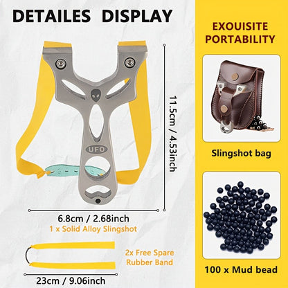 Alloy Slingshot Set with 100 Mud Pellets, 2 Rubber Bands & Carry Pouch – Upgraded Metal Catapult for Bird Scaring