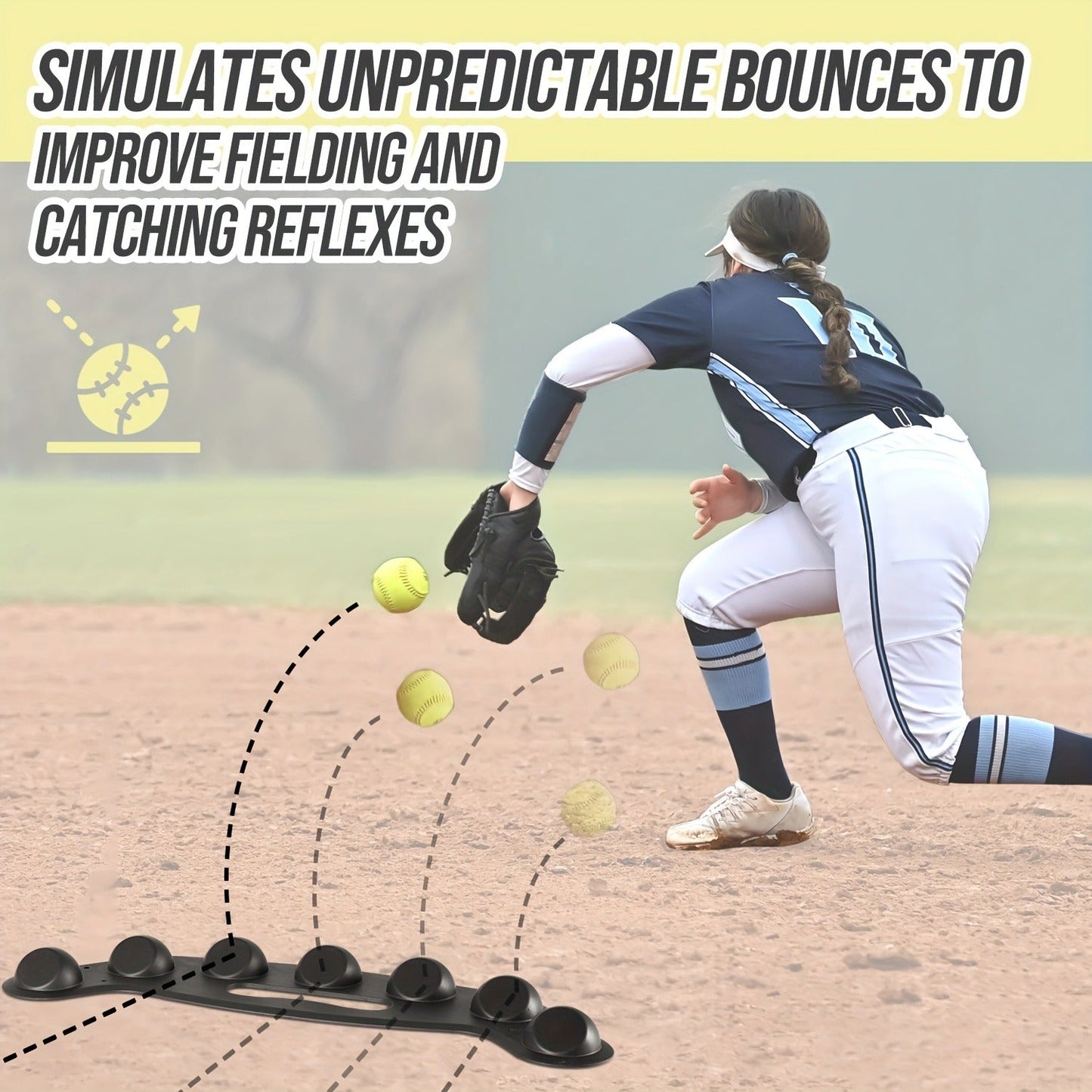28.7-Inch Baseball Fielding Trainer with Seven Bounce Nodes and Three Metal Ground Stakes Pictured