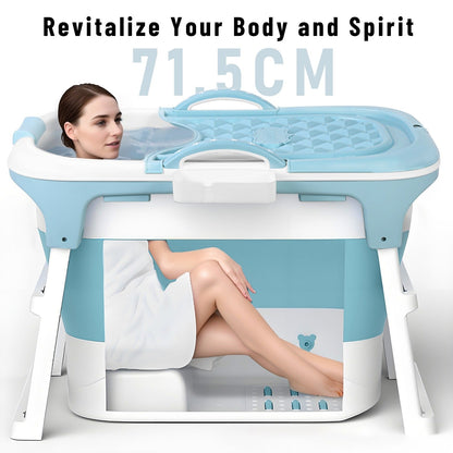 Portable Bathtub for Adults with Insulation Cover & Drainage Pipe, Foldable Hot Tub for Indoor Outdoor Sauna