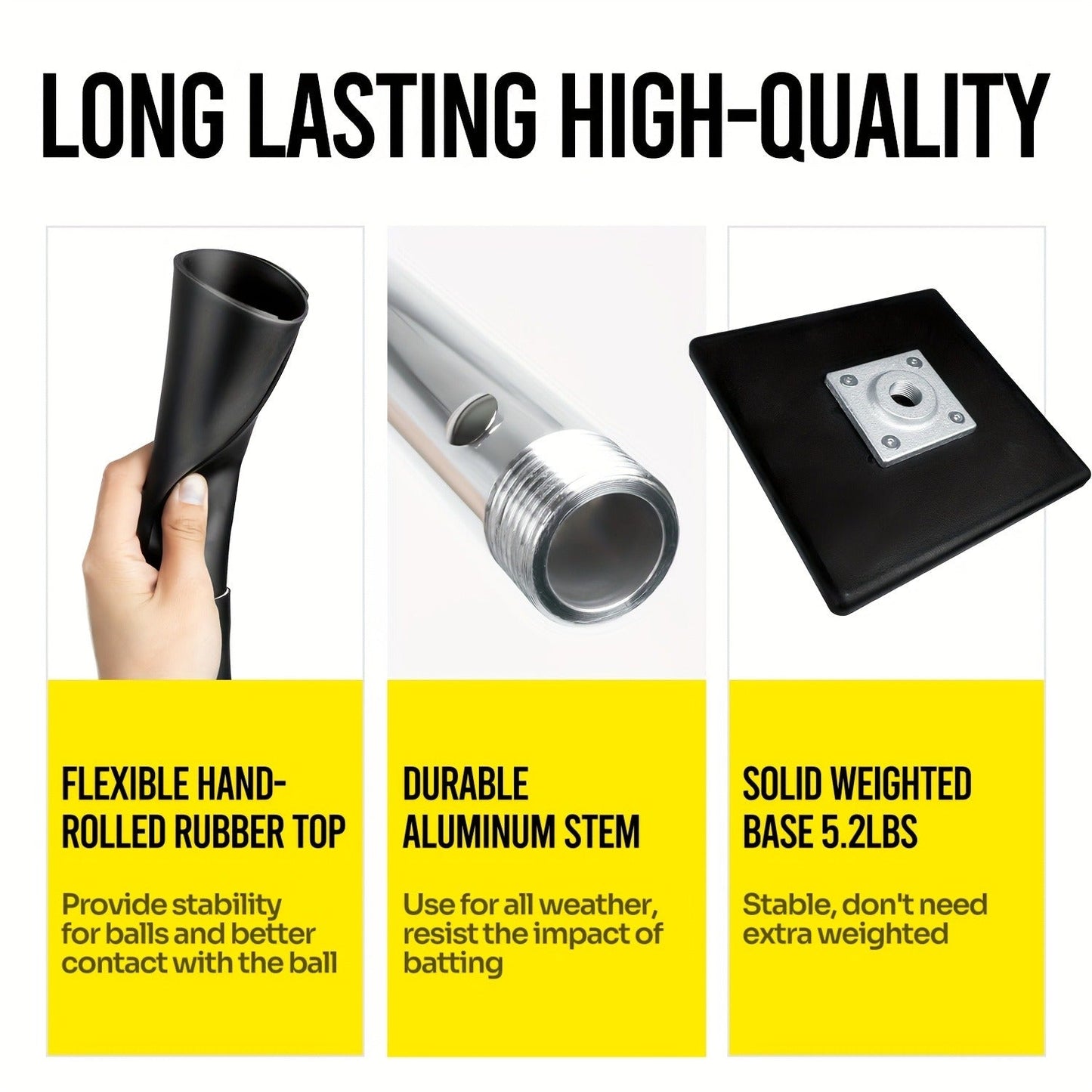Adjustable Baseball and Softball Batting Tee with 25–37 Inch Height Range and Weighted Square Base