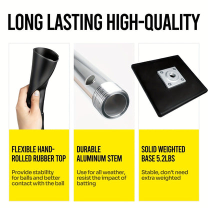Adjustable Baseball and Softball Batting Tee with 25–37 Inch Height Range and Weighted Square Base