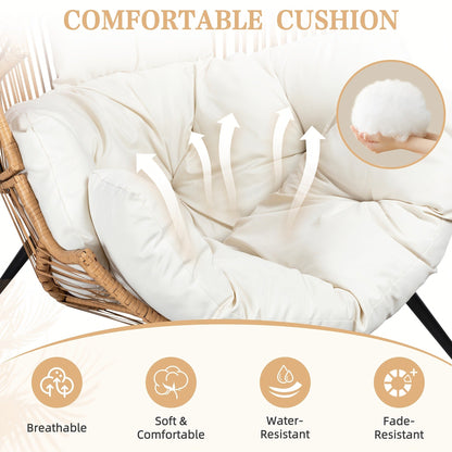 Egg Chair Outdoor Wicker PE Rattan Oversized Patio Lounge Chair with Cushion Rocking Egg Chair for Garden, Patio and Yard Use