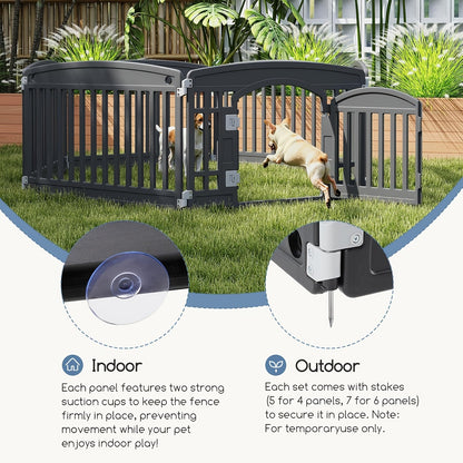 Dog Pen 4 Panel with Non-Slip Bottom & Safety Locking Door – Portable Expandable Indoor Outdoor Pet Pen for Medium Dogs & Puppies