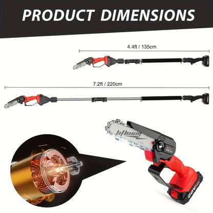 Telescopic Pole Saw Cordless Folding 6-Inch Electric with Compact Design, Battery-Powered Tree Pruner for Garden Pruning