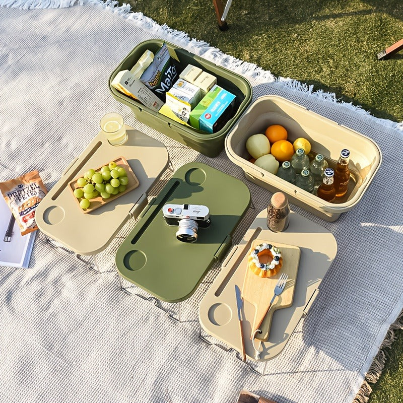 Picnic Basket Foldable with Detachable Table – Large Capacity Portable Camping Storage Basket with Handle