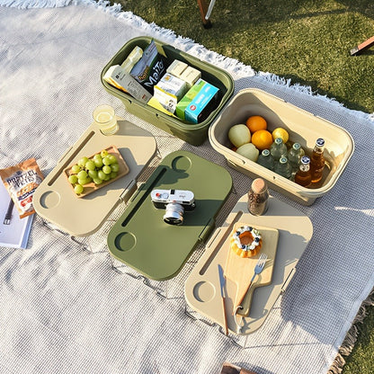 Picnic Basket Foldable with Detachable Table – Large Capacity Portable Camping Storage Basket with Handle