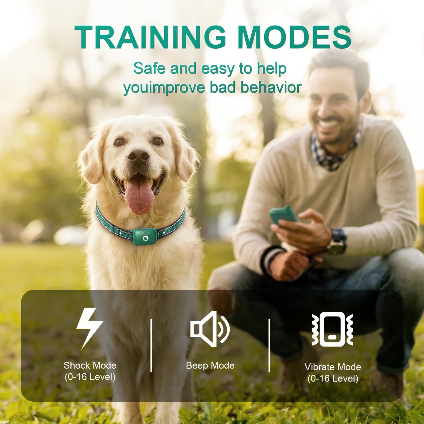 Smart Dog Training Collar with Remote – 3 Training Modes with Training Icons Electric Shock Collar Receiver Function for Large & Medium Dogs