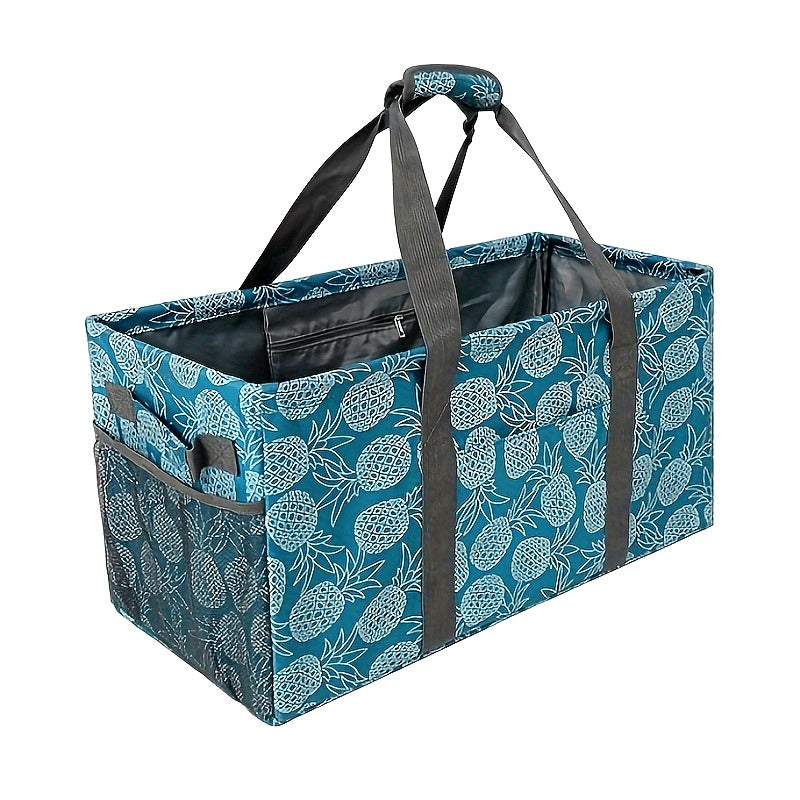 Oversized Canvas Tote Bag with Foldable Body, Multiple Pockets and Black or Pineapple Print