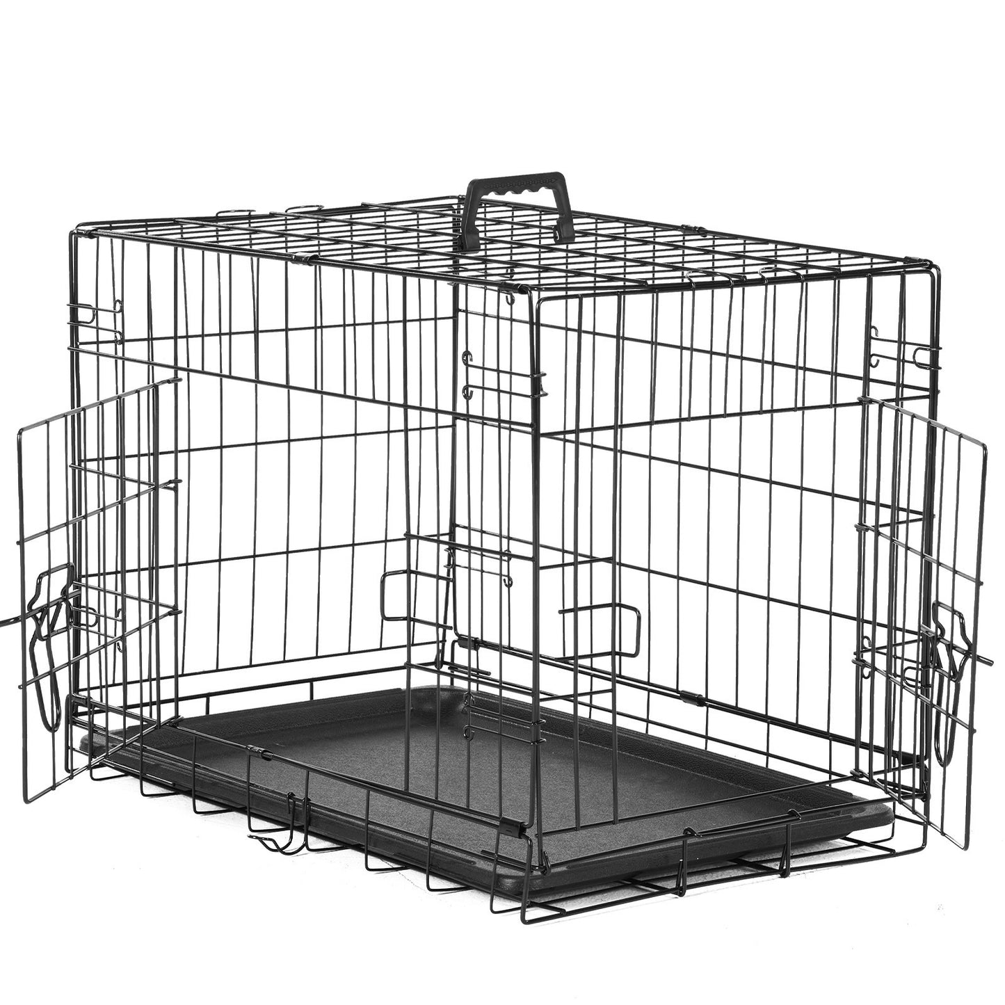 Folding Wire Dog Crate with Divider – Single & Double Door Options, Leak-Proof Plastic Tray, Indoor Outdoor Travel Kennel