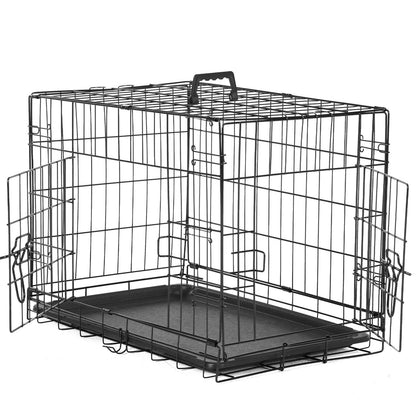 Folding Wire Dog Crate with Divider – Single & Double Door Options, Leak-Proof Plastic Tray, Indoor Outdoor Travel Kennel