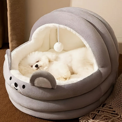 Plush Cave Dog Bed with Padded Rim, Large 21.7 x 20 x 17.7-Inch Size and Three Color Options