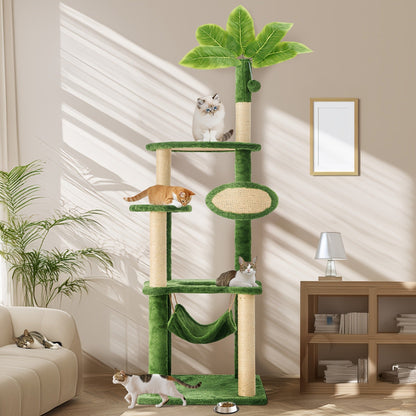 55-Inch Plant-Style Cat Tree with Platforms, Round Pass-Through Perch, Hammock and Four Colors