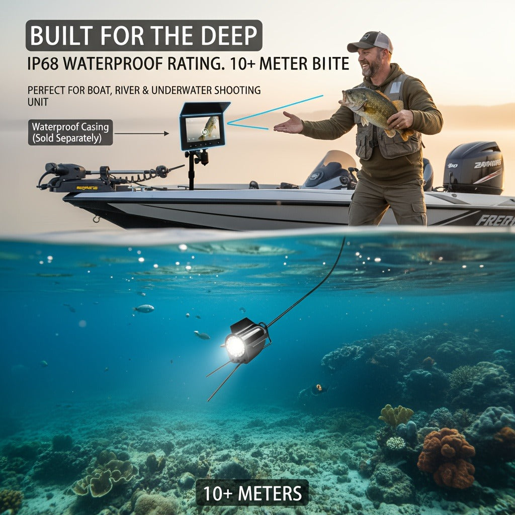 Underwater Fishing Camera with 4.3" HD Screen – Fish Finder with 140° Wide Angle Lens, Fish-Attracting Light