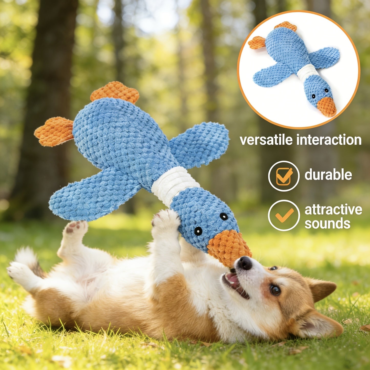 Squeaky Plush Dog Toys for Small Medium Large Dogs – Crinkle Stuffed Animal Chew Toy for Puppies, Shark & Platypus Design