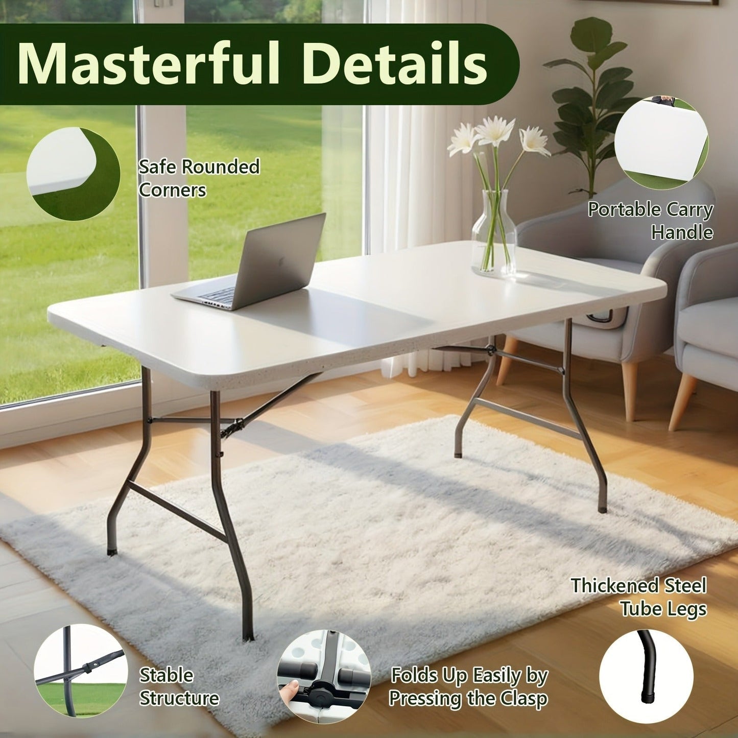 Foldable Outdoor Dining and Utility Table 4ft 6ft Multi-Purpose Folding Desk for Camping Backyard Weddings Living Room Card Games Study Home
