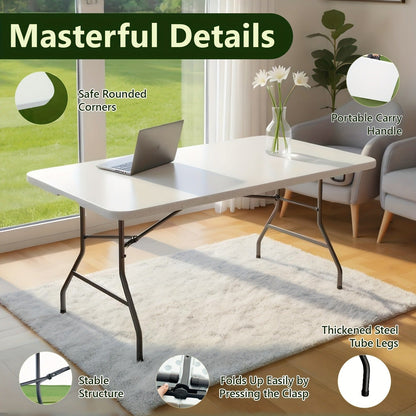 Foldable Outdoor Dining and Utility Table 4ft 6ft Multi-Purpose Folding Desk for Camping Backyard Weddings Living Room Card Games Study Home