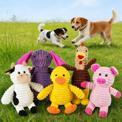 Dog Toys Five-Piece Squeaky Plush Animal Set with Pig, Frog, Elephant, Chicken and Fox Designs