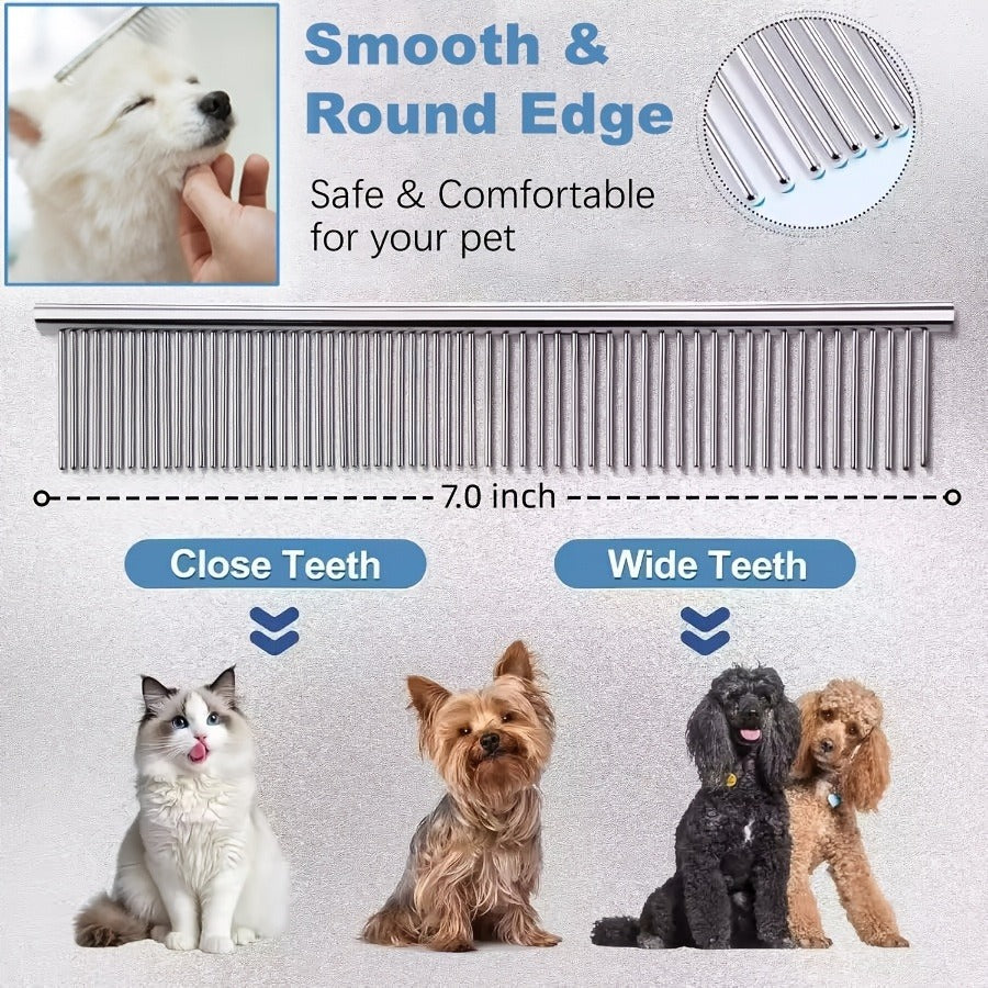 Dog Grooming Scissors Set 7-in-1 Professional Ceramic Coated Stainless Steel Safety Round Tip Straight Thinning Curved Scissors Comb Kit