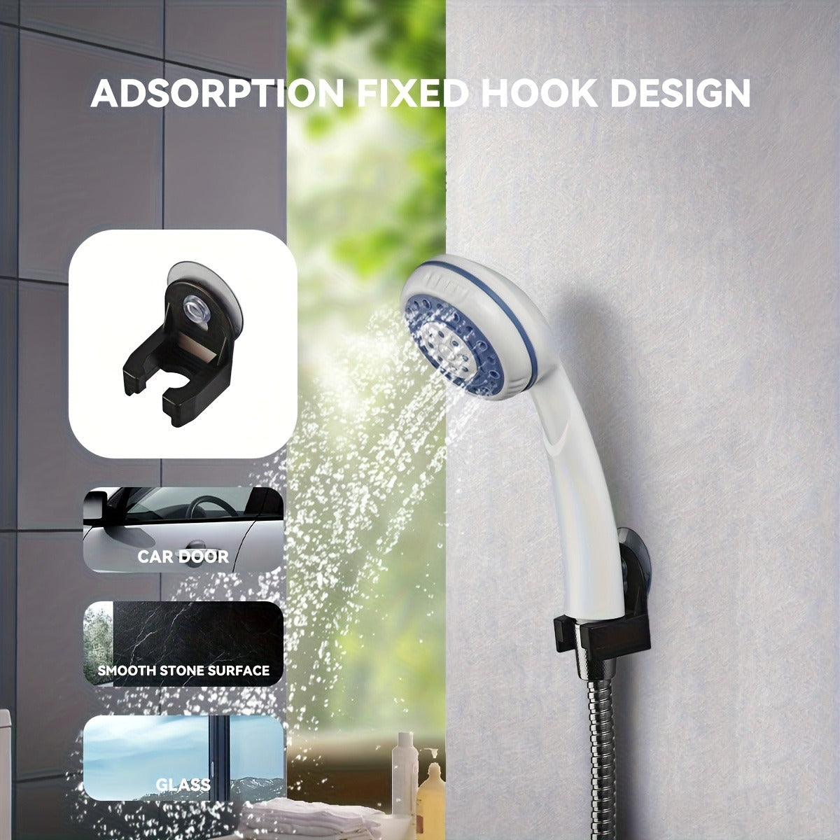 Portable Outdoor Shower with Light 2-in-1 – 2000mAh Rechargeable, Power Display, Spray Nozzle, Hose & Suction Cup – Camping, Hiking