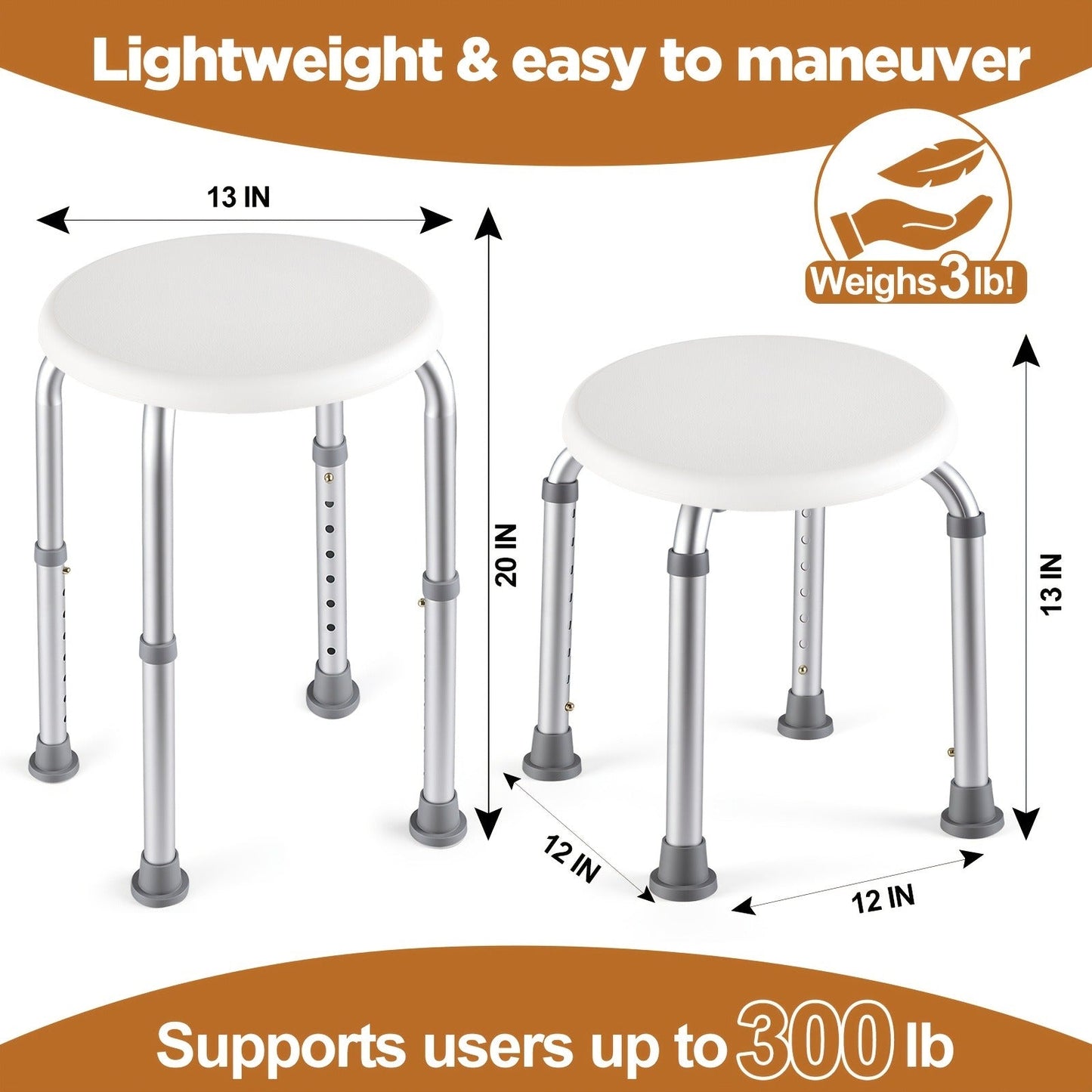 Shower Stool for Inside Shower, Adjustable Height Bath Seat, Stable Bathroom Stool for Sitting, Fits Showers & Bathtubs