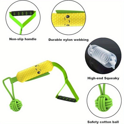 Dog Tug Rope Toy with Knotted Ball & Squeaker Interactive Tug-of-War Chew Toy for Medium Large Dogs – Training Rope Ball Toy in Corn Eagle