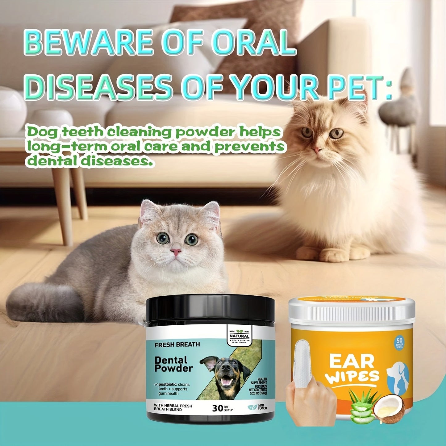 Pet Cleaning Wipes for Dogs & Cats – Ear Wipes Eye Wipes Dental Wipes Teeth Cleaning Kit, Soothing Deodorizing Itch Relief Coconut Scent