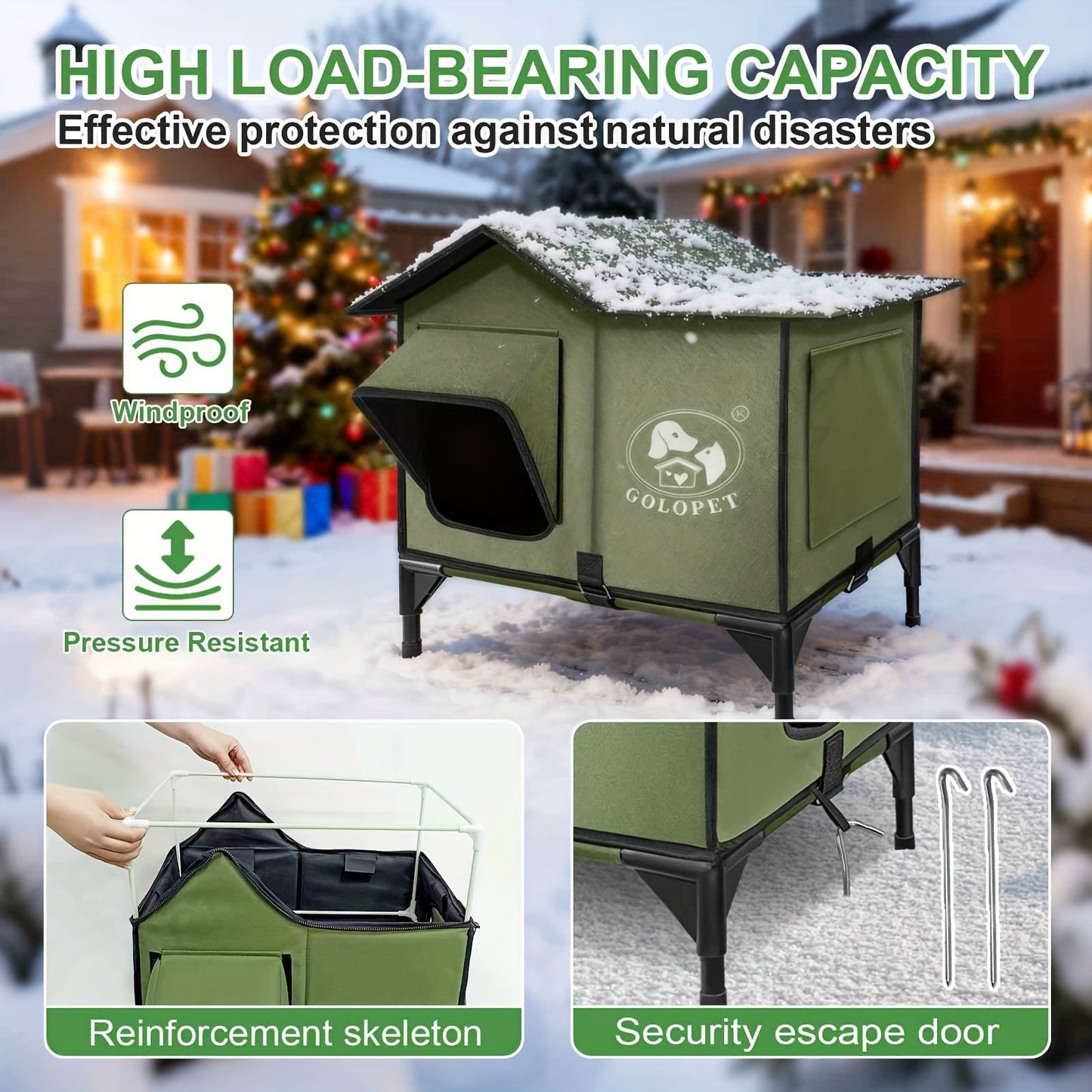 Elevated Cat House & Dog Bed with Detachable Heating Pad – Raised Outdoor Indoor Pet Bed for Cats Small Dogs