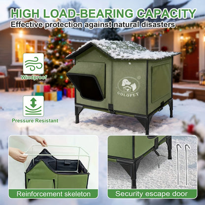 Elevated Cat House & Dog Bed with Detachable Heating Pad – Raised Outdoor Indoor Pet Bed for Cats Small Dogs