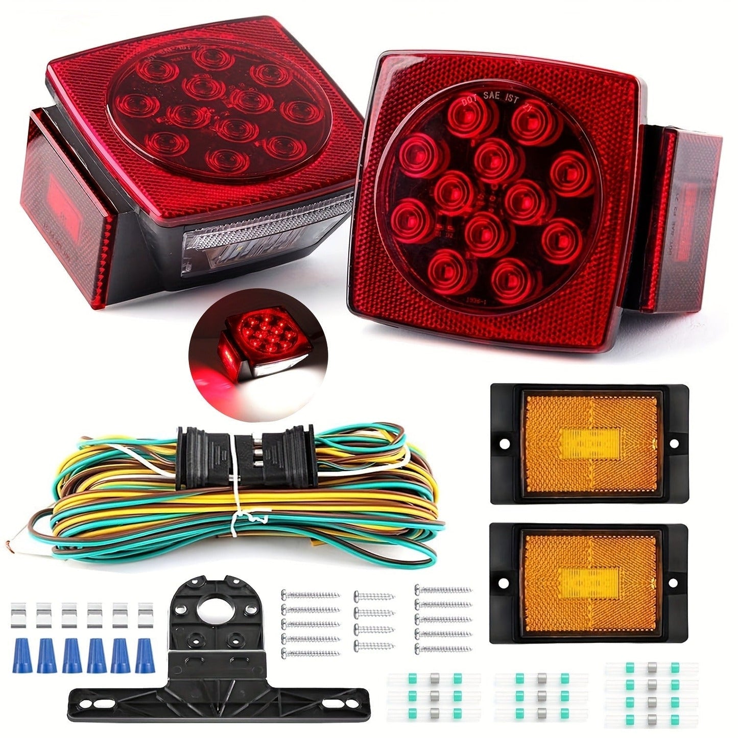LED Trailer Light Kit 12V Submersible – Utility Trailer Lights for Boat, RV & Truck Under 80", Complete Wiring Harness