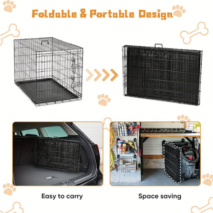 Dog Crate with Divider Panel & Double Door – Folding Metal Wire Dog Cage with Leak-Proof Tray, Indoor Outdoor Travel Pet Kennel