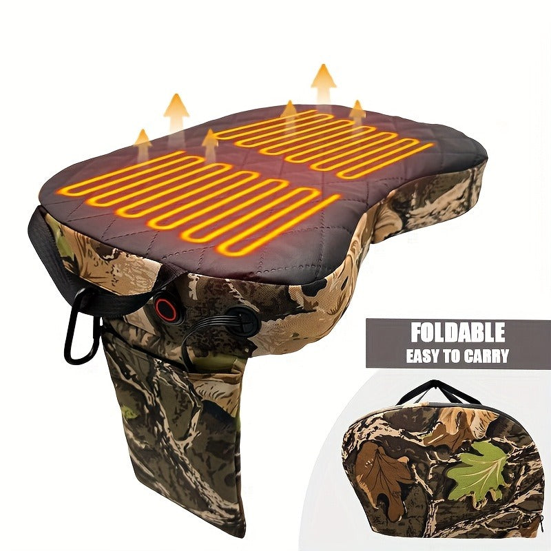 Heated Hunting Seat Foldable Camouflage – Portable Heated Cushion for Tree Stand, Ice Fishing & Outdoor Camping, Stays Warm in Cold Weather