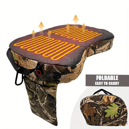 Heated Hunting Seat Foldable Camouflage – Portable Heated Cushion for Tree Stand, Ice Fishing & Outdoor Camping, Stays Warm in Cold Weather