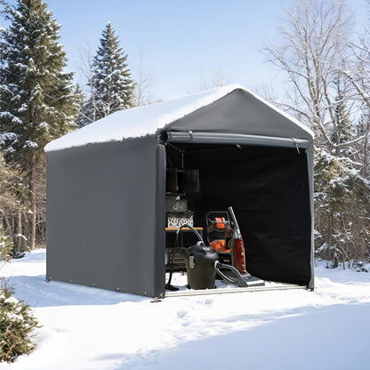 Portable PE-Tarpaulin Outdoor Storage Shelter with Steel Frame in 5 x 7.2 Ft or 6.3 x 8 Ft Sizes