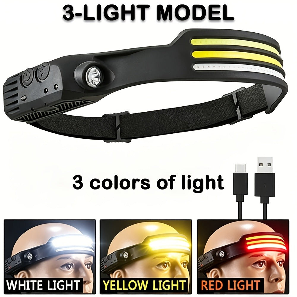 Two-Pack Rechargeable COB Headlamps with 230° Beam, Motion Sensor and Three Light Configurations