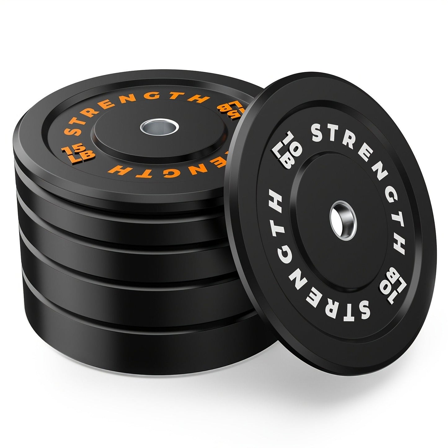 Black Olympic-Style Weight Plates with Colored Weight Markings in 10, 15, 25, 35 or 45 lb Options