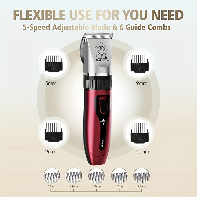 Pet Grooming Clippers Rechargeable with LED Display – Cordless Electric Dog Cat Hair Clipper, Detachable Blades 4 Guide Combs Low Noise