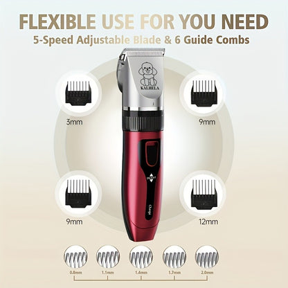 Pet Grooming Clippers Rechargeable with LED Display – Cordless Electric Dog Cat Hair Clipper, Detachable Blades 4 Guide Combs Low Noise