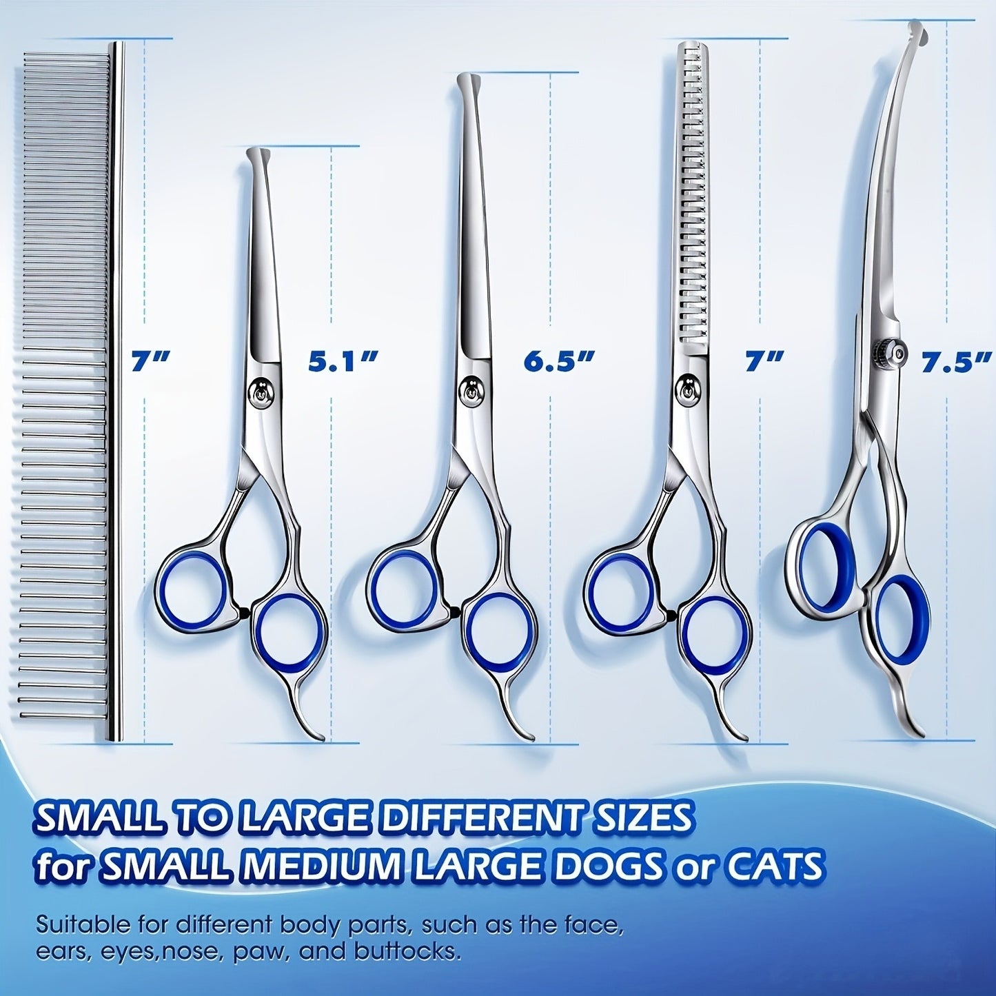 Dog Grooming Scissors Set 6-in-1 Titanium Coated Stainless Steel Pet Shears Safety Round Tip for Dogs Cats Universal Hand Orientation