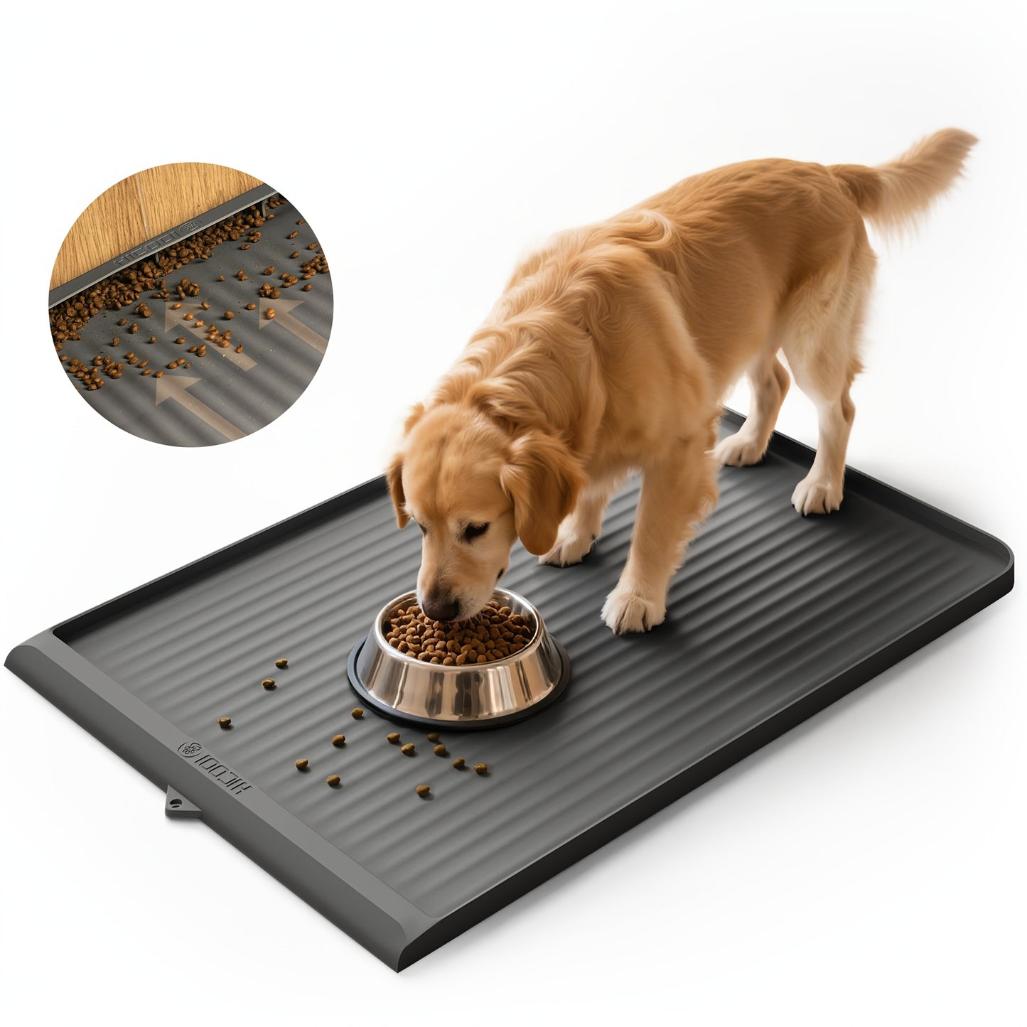 Waterproof Pet Feeding Mat 36"x24" Non-Slip Dog Bowl Mat with Raised Edges & Diversion Grooves – Large Food and Water Mat for Dogs & Cats