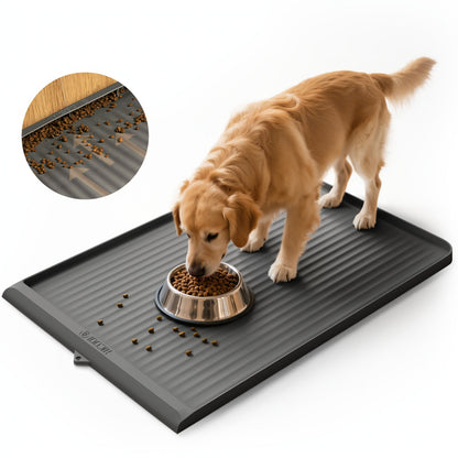 Waterproof Pet Feeding Mat 36"x24" Non-Slip Dog Bowl Mat with Raised Edges & Diversion Grooves – Large Food and Water Mat for Dogs & Cats