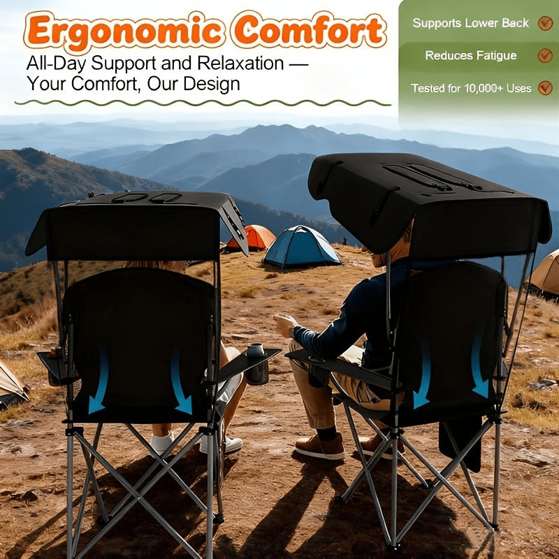 Canopy Camping Chair with 29.53-Inch Sun Shade, Cup Holders, Side Pocket and Four Color Options