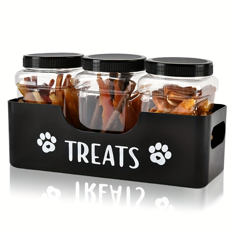 Airtight Pet Food Storage Container Set – 3pcs Plastic Jars with Lids, Farmhouse Style Snack Box for Dogs & Cats