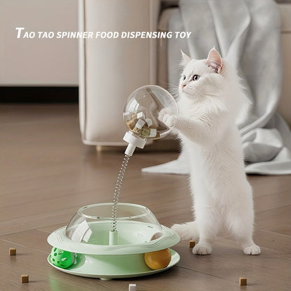 Cat Puzzle Toy Spinning Wheel with Food Spill Feeder – Interactive Rotating Excavating Toy for Indoor Cats & Kittens