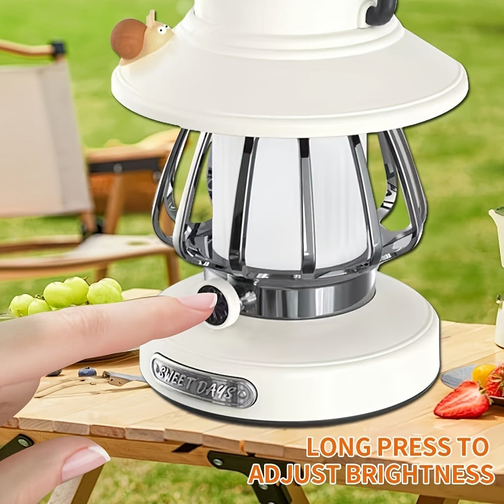 Camping Lantern Rechargeable LED, Snail Design Portable Camp Light with 3 Color Modes & Dimming, USB & Battery Dual Power